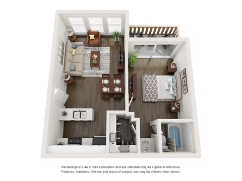 Floor plan for 1 bed, 1 bath, 540 sqft